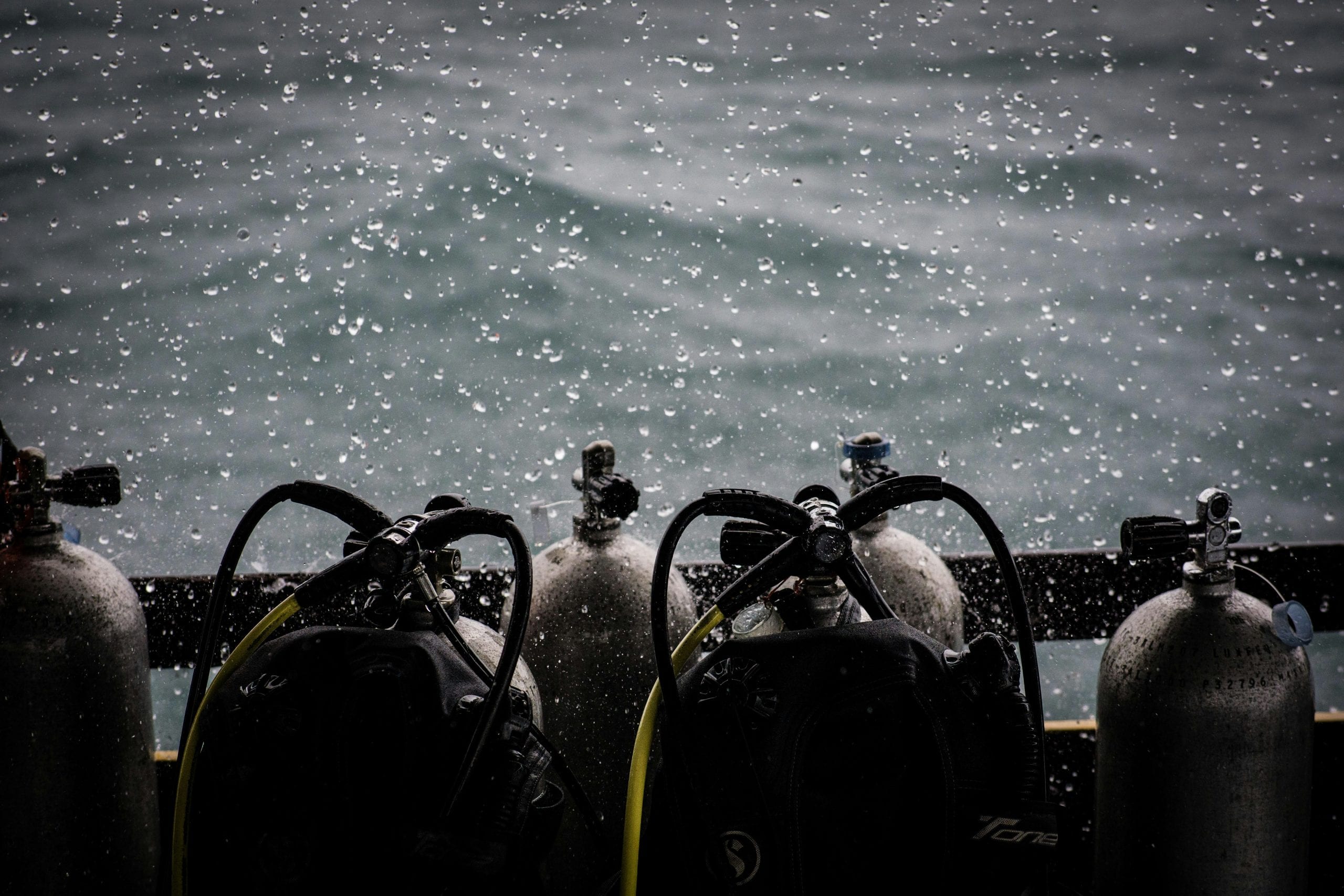 Scuba cylinders racked and ready for the morning boat